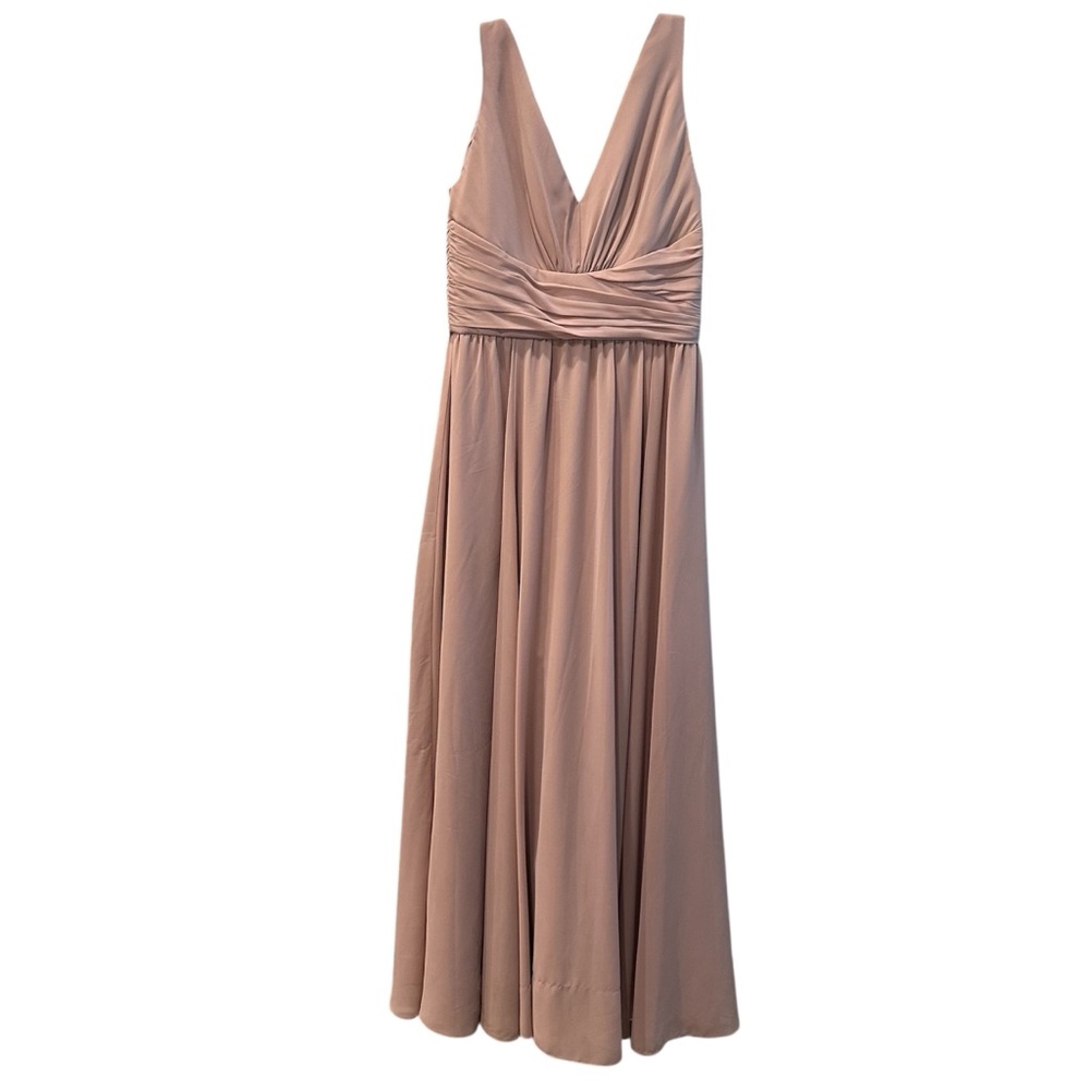 Amsale Womens Justine Chiffon Vneck Maxi Bridesmaid Dress Neutral Blush Size 8